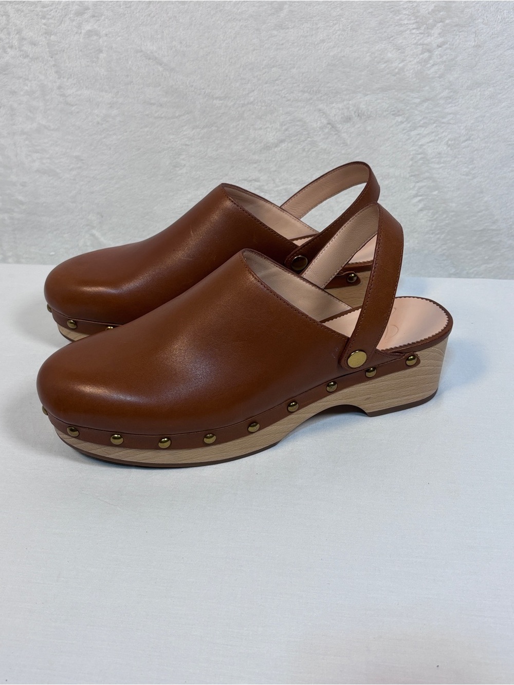 J. Crew Brown Convertible Rich Oak Studded Leather Clogs Ba188 Size 10 - Picture 3 of 10